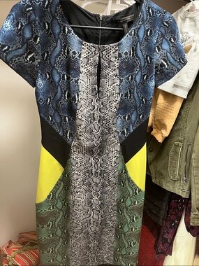 BCBGMaxAzria Blue, Black & Gray Snake Print Dress